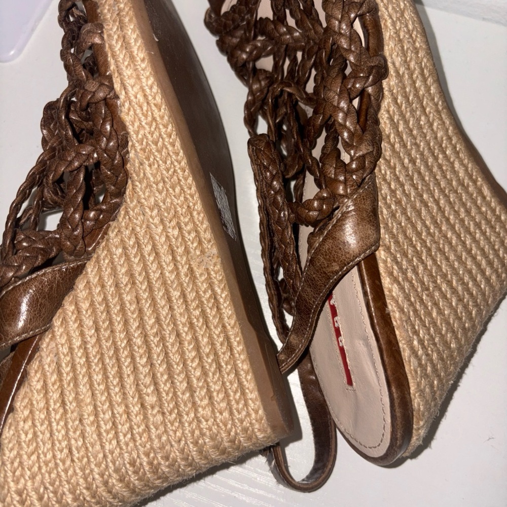 Prada Women's Brown Woven Wedges - Picture 7 of 12